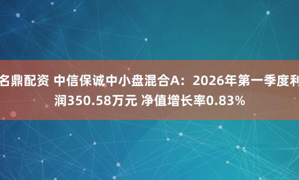 名鼎配资 中信保诚中小盘混合A：2026年第一季度利润350.58万元 净值增长率0.83%